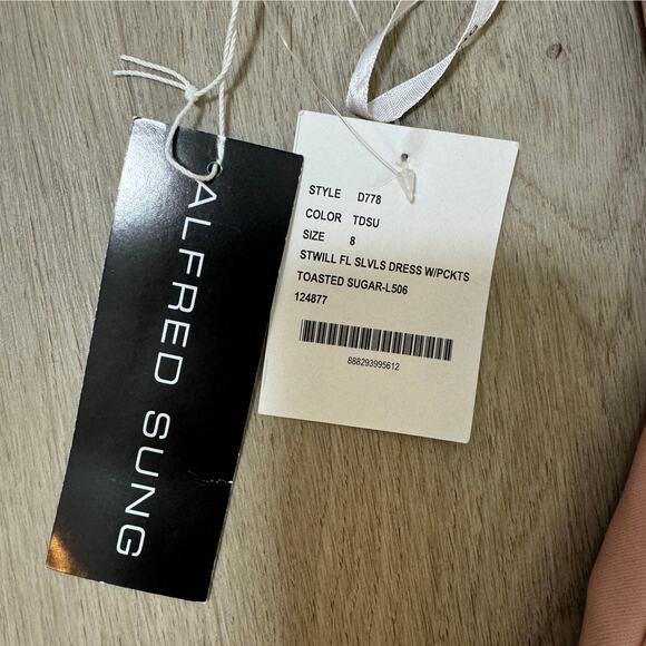 Alfred Sung D778 Satin Sleeveless V-Neck Dress Toasted Sugar Pockets Size 8 - Picture 6 of 6